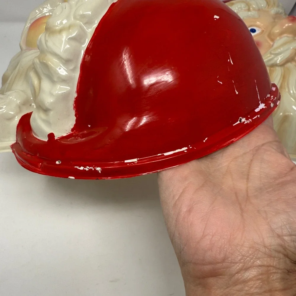 Vintage‎ Plastic Santa Claus Face Mask Thin Plastic Large 12x9x6 Lot of 2